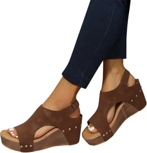 Eduavar Sandalias para Mujer, Women Sandals Dressy Leather Wedge Platform Sandals Open Toe Sandals Shoes