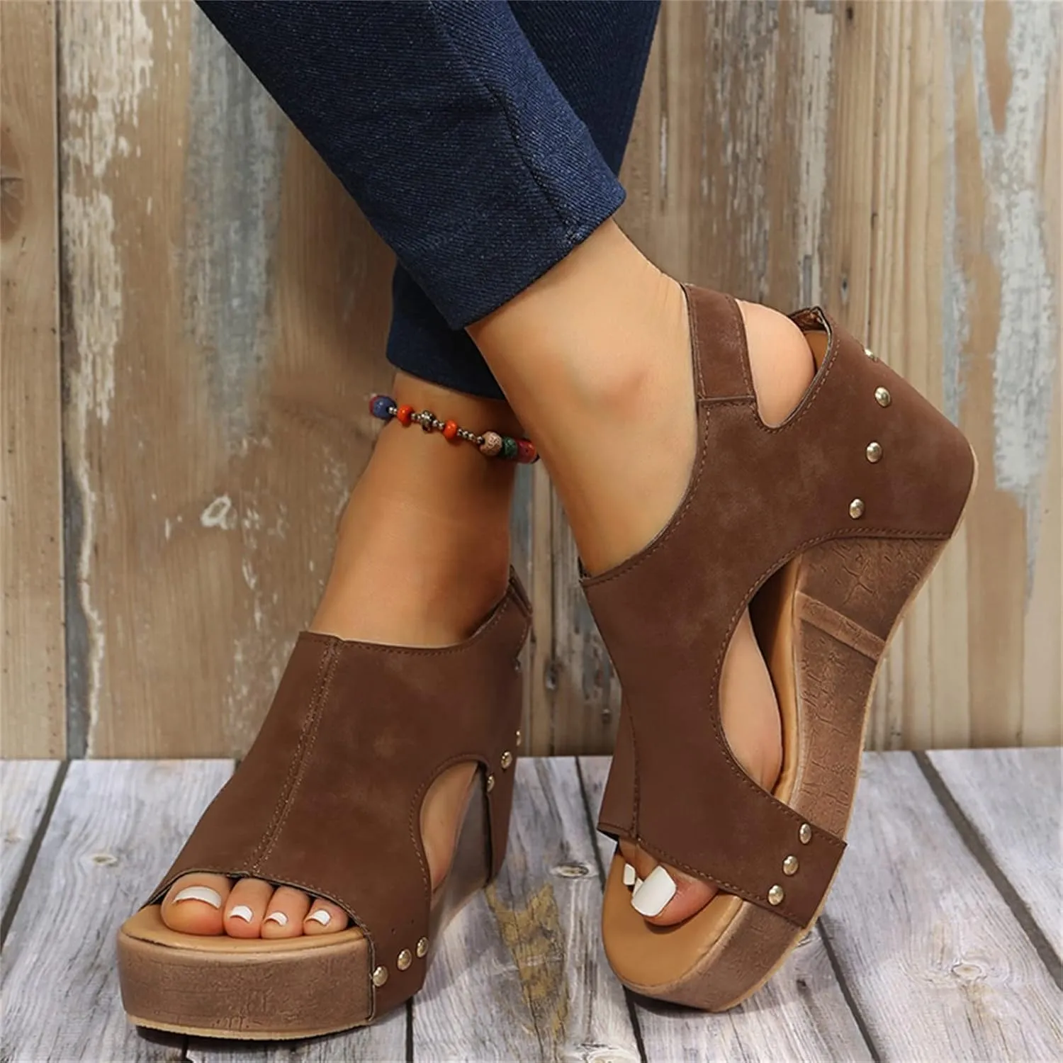 Eduavar Sandalias para Mujer, Women Sandals Dressy Leather Wedge Platform Sandals Open Toe Sandals Shoes