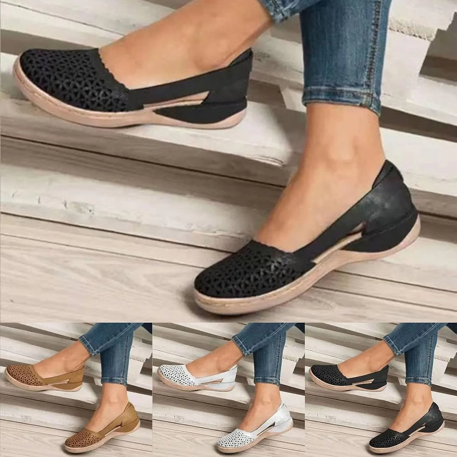 Eduavar Sandals for Women 2023, Summer Sandals for Women 2023 Mule Hollow Out Slip On Shoes Orthotic Wedge Sandals
