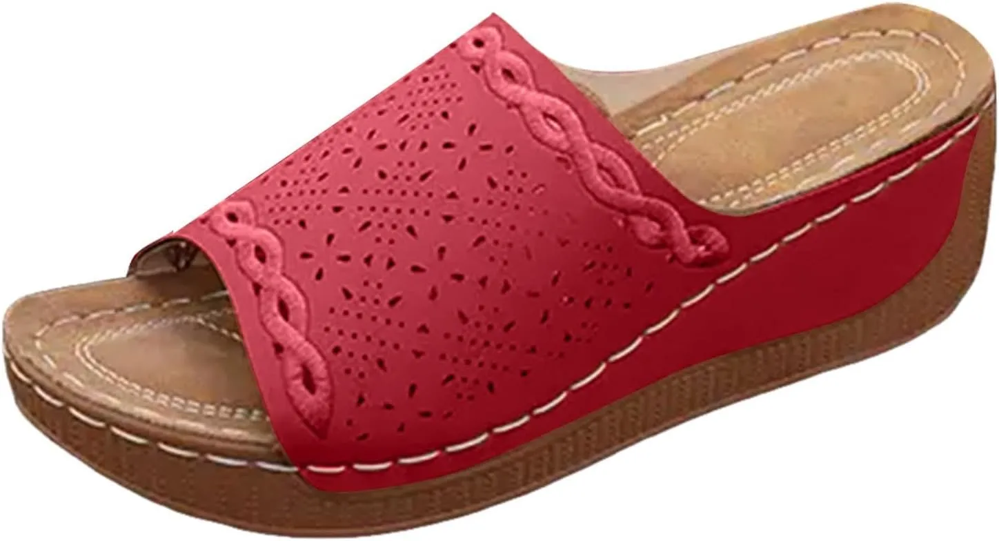 Eduavar Sandals for Women 2025 Casual Comfortable Arch Support Sandals Summer Orthotic Leather Platform Slip on Slippers