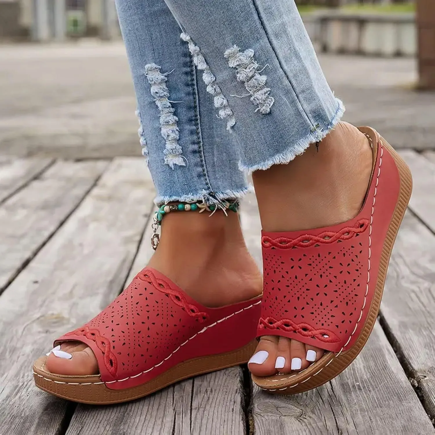 Eduavar Sandals for Women 2025 Casual Comfortable Arch Support Sandals Summer Orthotic Leather Platform Slip on Slippers