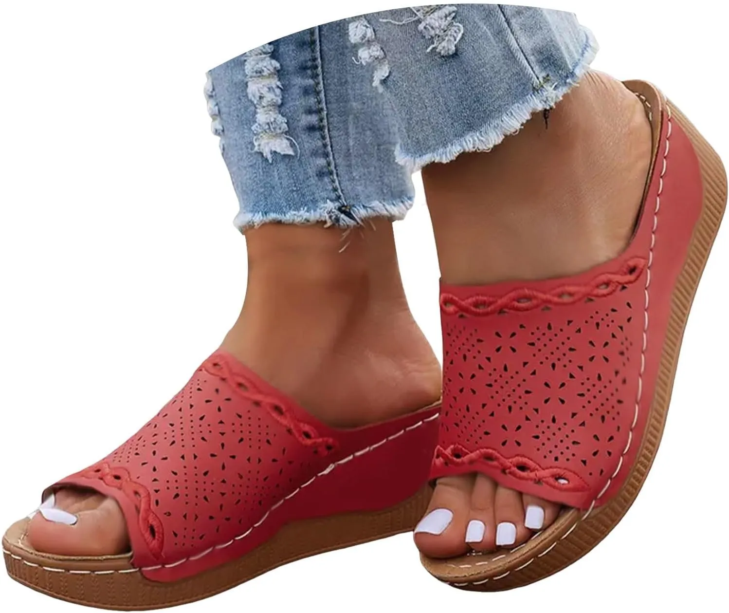 Eduavar Sandals for Women 2025 Casual Comfortable Arch Support Sandals Summer Orthotic Leather Platform Slip on Slippers