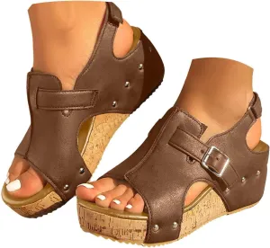 Eduavar Sandals for Women 2025 Casual Comfortable Open Toe Buckle Ankle Strap Summer Platform Wedge Sandals Dessy Shoes