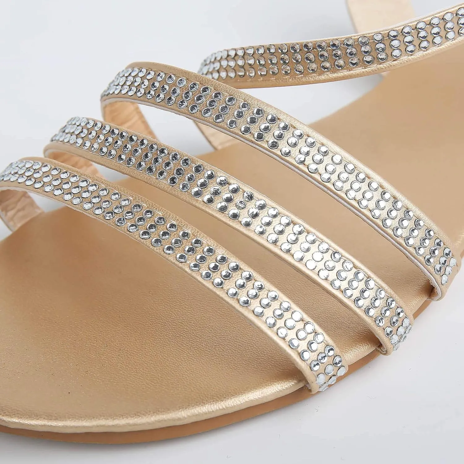 Eduavar Sandals for Women Dressy Summer, Sandals for Women Beach Sandals Breathable Buckle Rhinestone Open Toe Flat Sandals