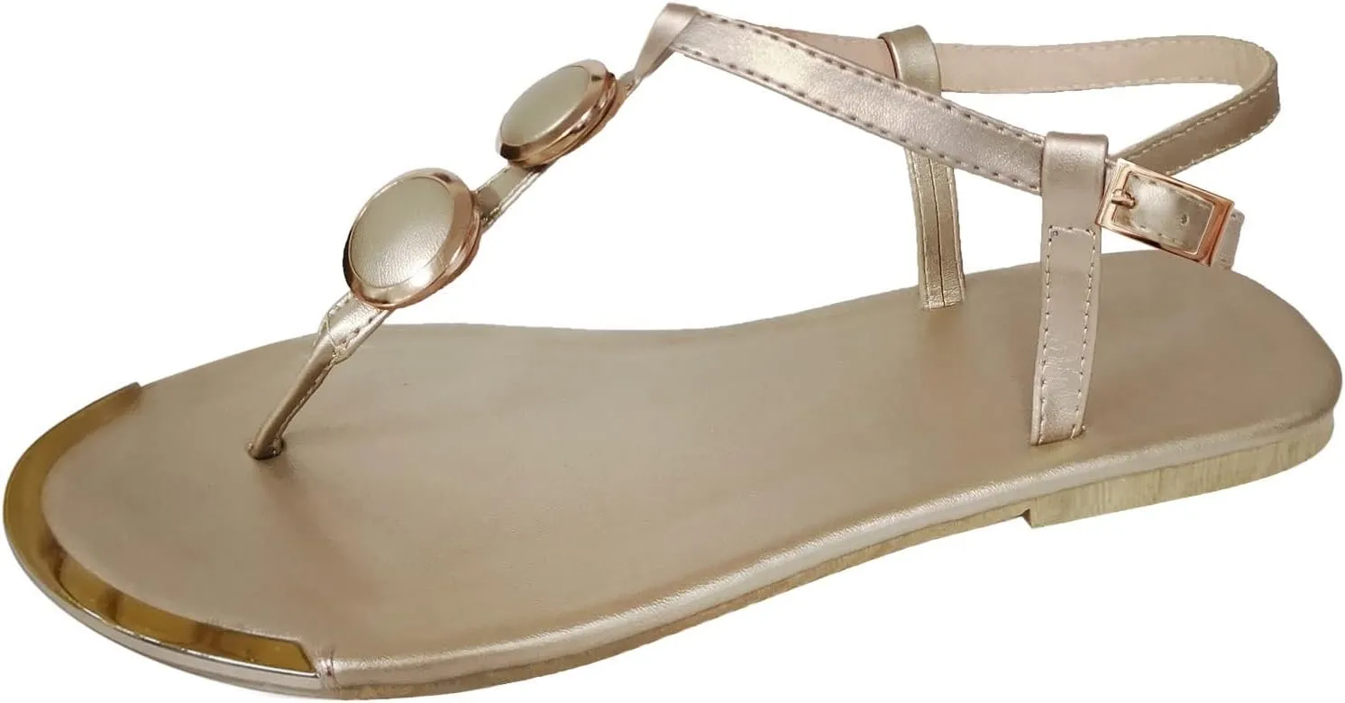 Eduavar Sandals for Women Dressy Summer, Sandals for Women Beach Sandals Breathable Buckle Rhinestone Open Toe Flat Sandals