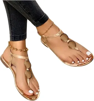 Eduavar Sandals for Women Dressy Summer, Sandals for Women Beach Sandals Breathable Buckle Rhinestone Open Toe Flat Sandals