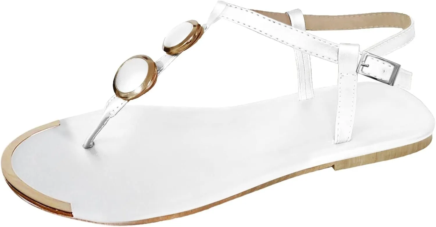Eduavar Sandals for Women Dressy Summer, Sandals for Women Beach Sandals Breathable Buckle Rhinestone Open Toe Flat Sandals