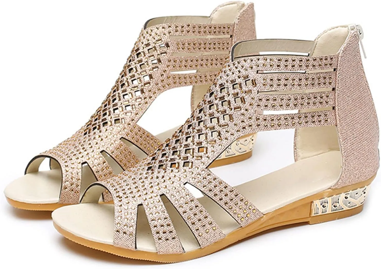 Eduavar Sandals for Women Dressy Summer, Womens Sandals Dressy Summer Beach Sandals Shoes Rhinestones Wedge Sandals