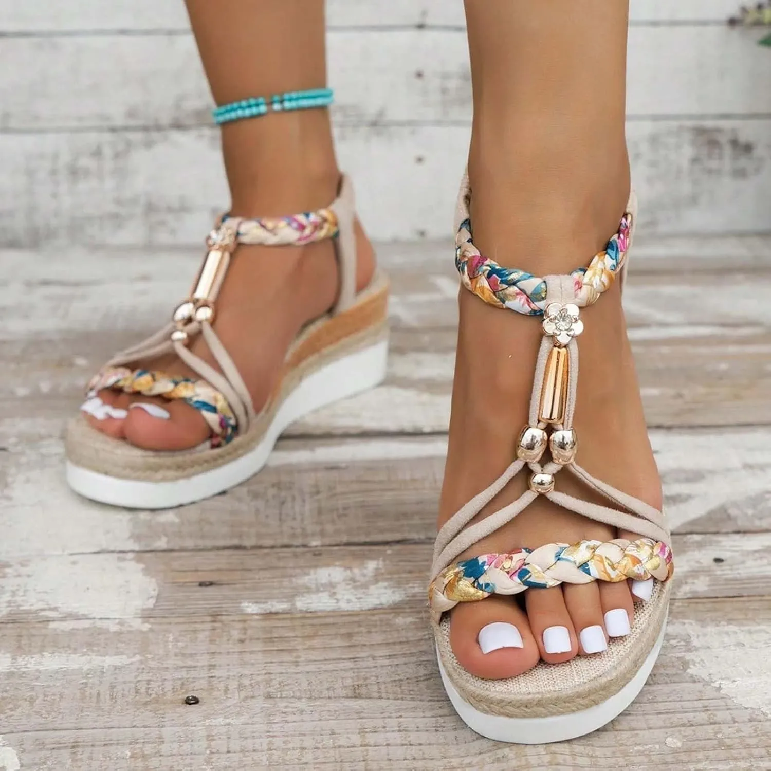 Eduavar Sandals Women Open Toe Buckle Ankle Strap Espadrilles Flatform Wedge Casual Sandal for Dressy Casual Summers Beach
