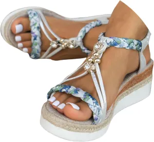 Eduavar Sandals Women Open Toe Buckle Ankle Strap Espadrilles Flatform Wedge Casual Sandal for Dressy Casual Summers Beach