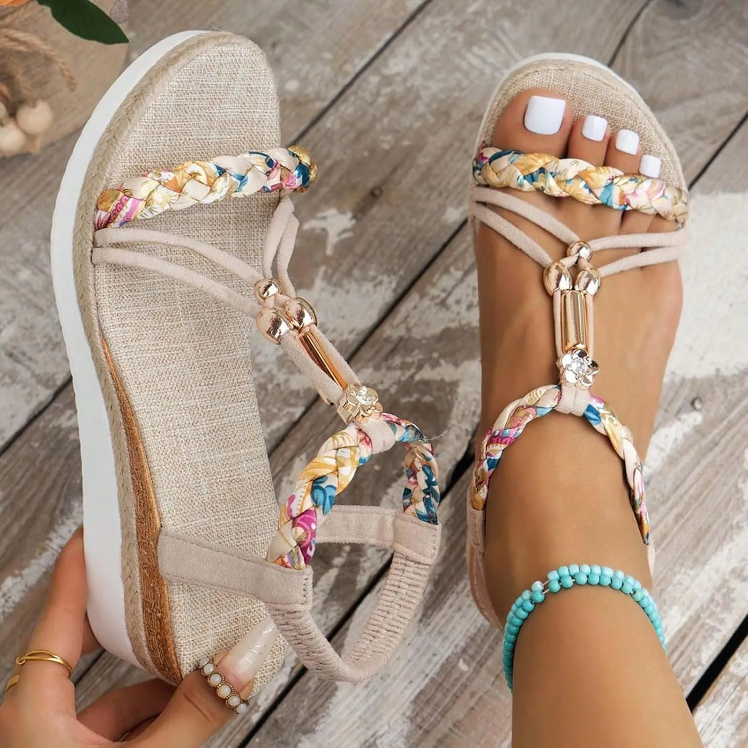 Eduavar Sandals Women Open Toe Buckle Ankle Strap Espadrilles Flatform Wedge Casual Sandal for Dressy Casual Summers Beach