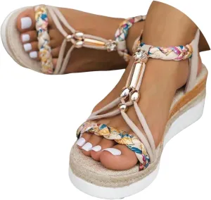 Eduavar Sandals Women Open Toe Buckle Ankle Strap Espadrilles Flatform Wedge Casual Sandal for Dressy Casual Summers Beach