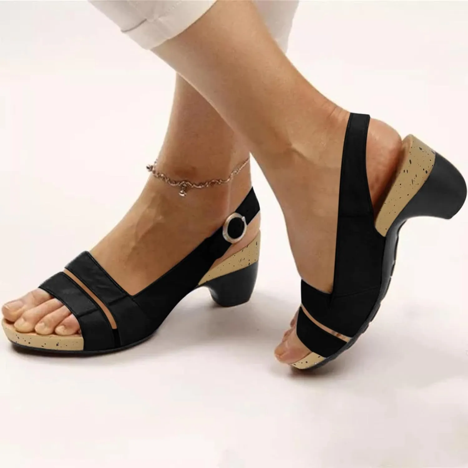 Eduavar Summer Sandals for Women, Orthopedic Sandals for Women Peep Toe Wedge Sandals Comfortable Ankle Strap Sandals