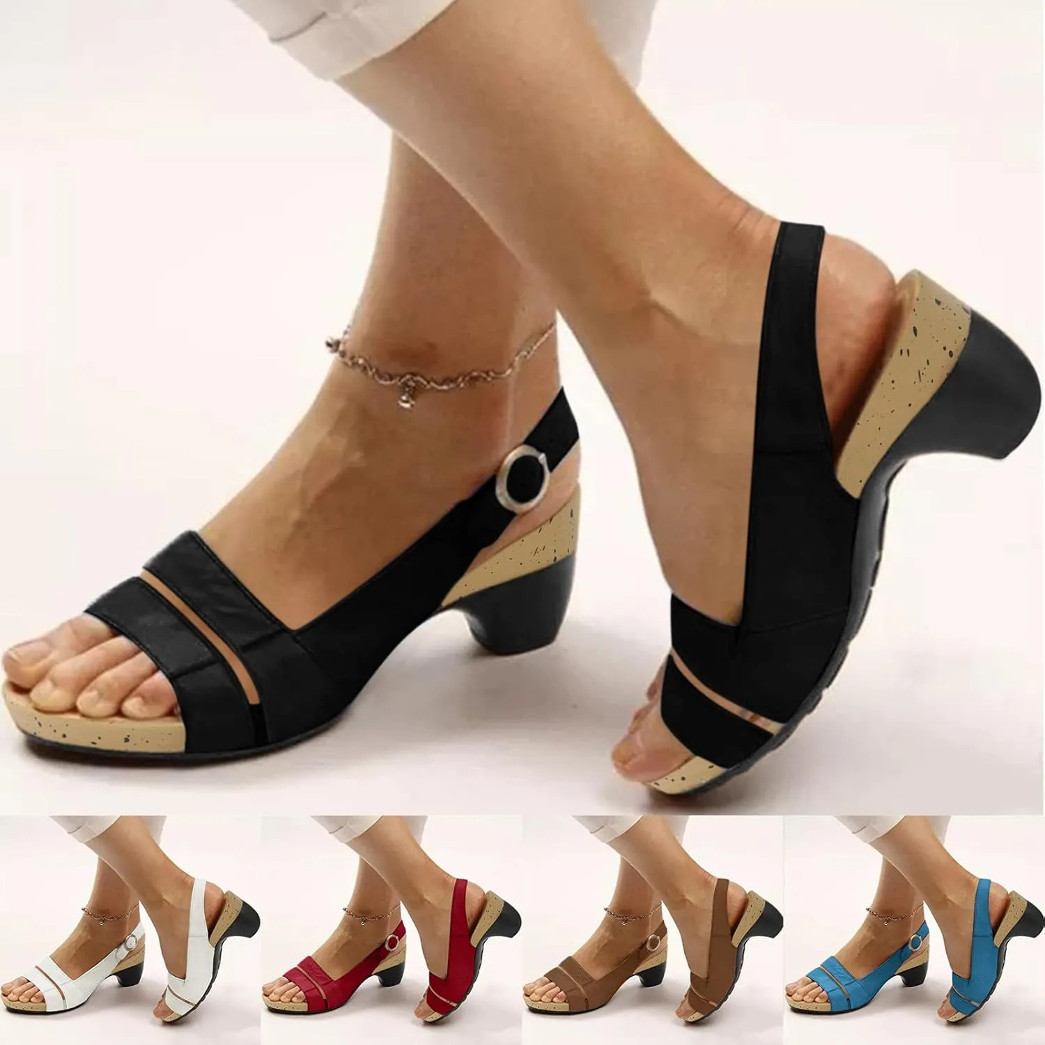 Eduavar Summer Sandals for Women, Orthopedic Sandals for Women Peep Toe Wedge Sandals Comfortable Ankle Strap Sandals