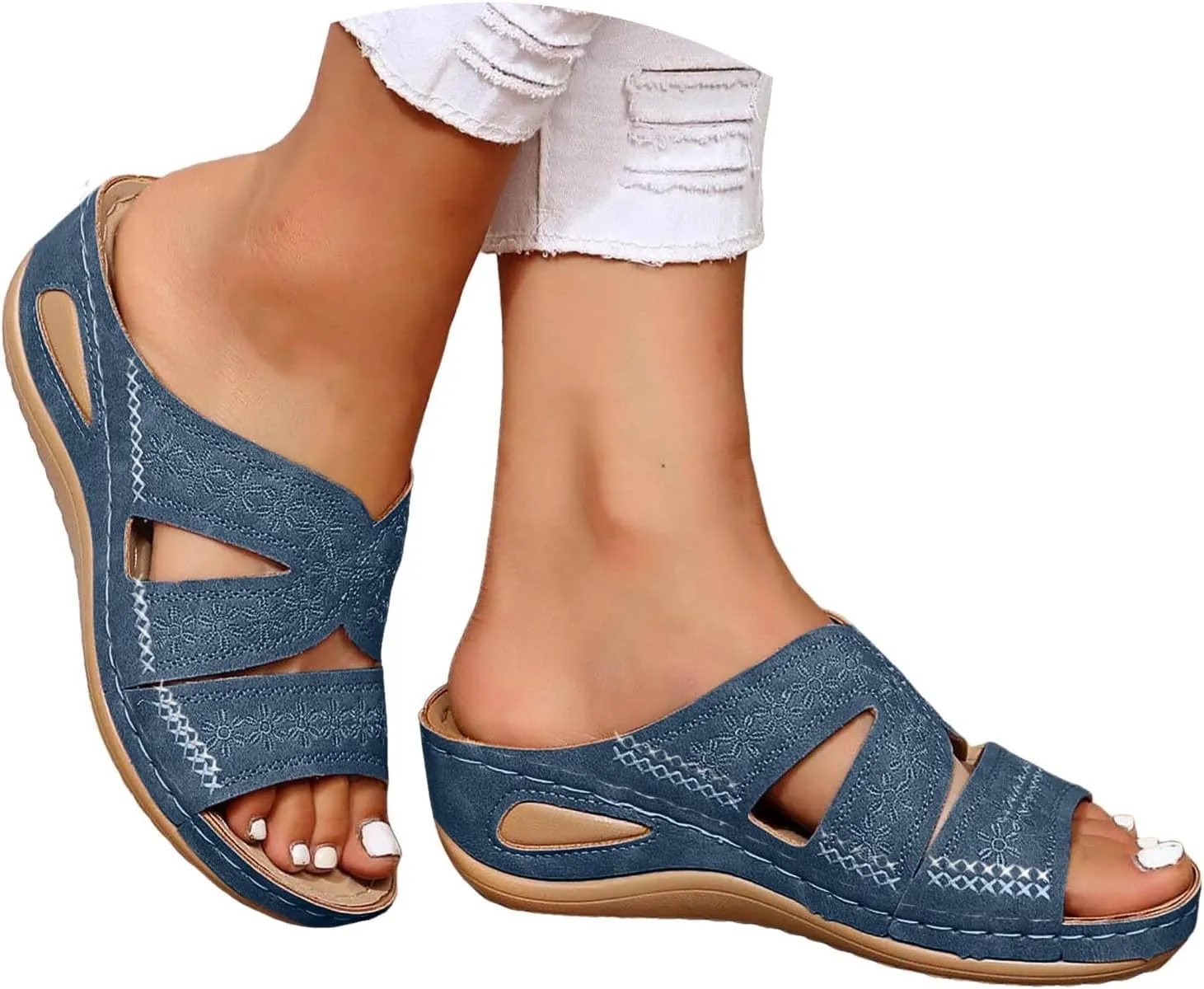 Eduavar Summer Sandals for Women, Orthopedic Sandals for Women Retro Sandals Open Toe Anti-Slip Comfy Walking Sandals