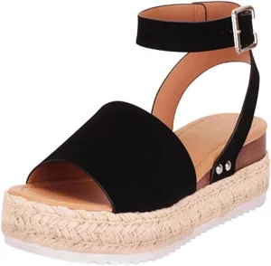 Eduavar Summer Sandals for Women, Sandals Women Dressy Summer Peep Toe Espadrille Platform Sandals with Ankle Strap