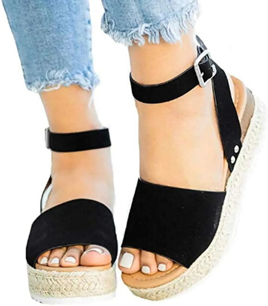 Eduavar Summer Sandals for Women, Sandals Women Dressy Summer Peep Toe Espadrille Platform Sandals with Ankle Strap