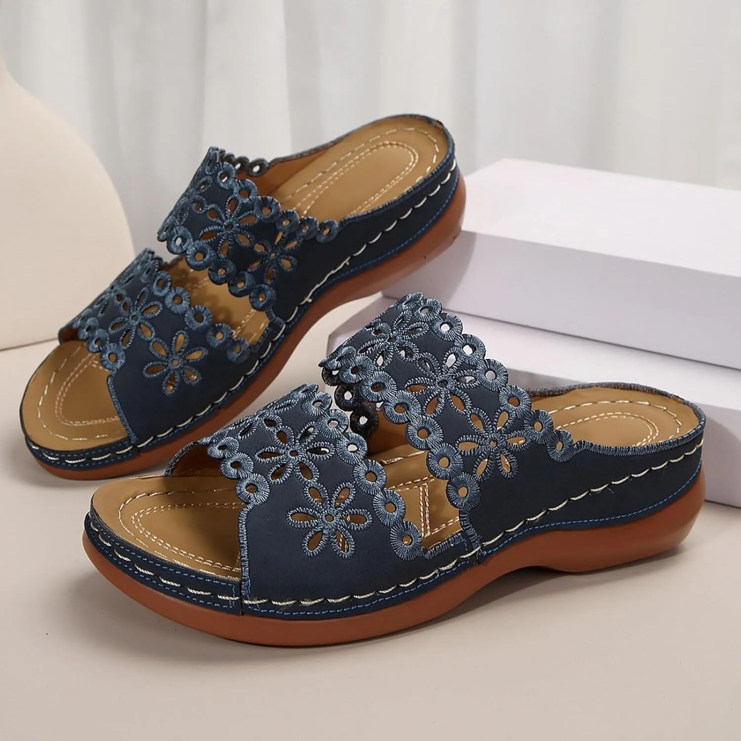 Eduavar Wedge Sandals for Women, Sandals Women Floral Leopard Print Sandals Peep Toe Wedge Sandals Comfy Slip On Shoes