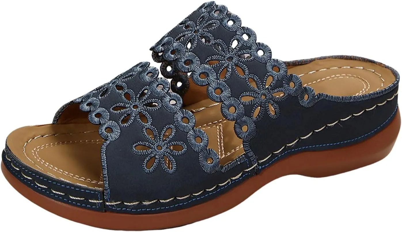 Eduavar Wedge Sandals for Women, Sandals Women Floral Leopard Print Sandals Peep Toe Wedge Sandals Comfy Slip On Shoes