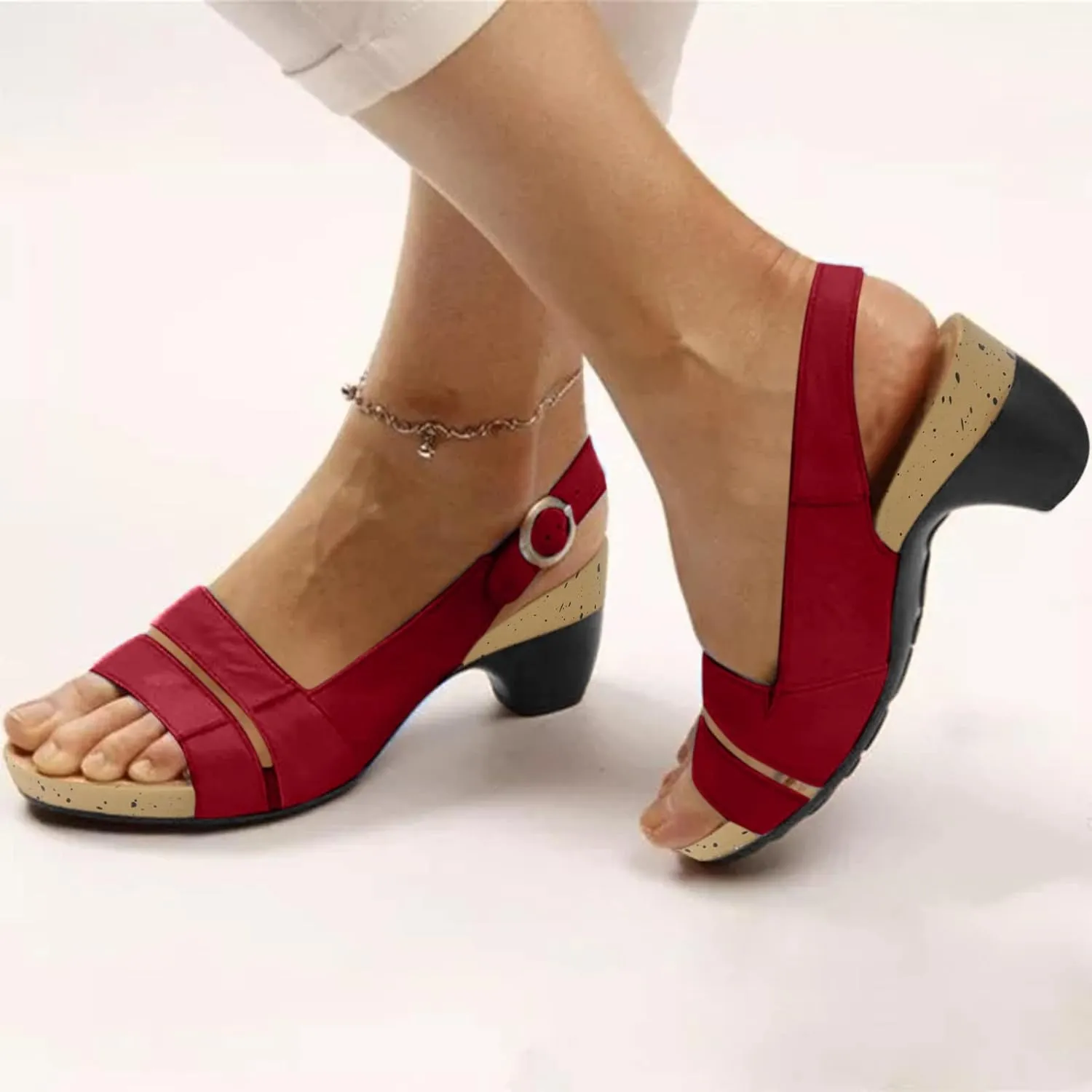 Eduavar Wedge Sandals for Women, Womens Sandals Orthopedic Sandals Dressy Open Toe Low Heel Sandals with Ankle Strap