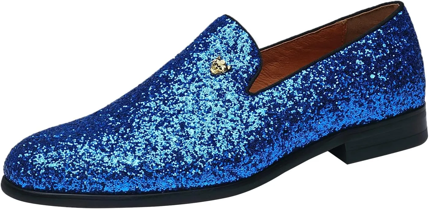 ELANROMAN Men's Shiny Loafers Dress Business Party Wedding Prom Handmade Shoes