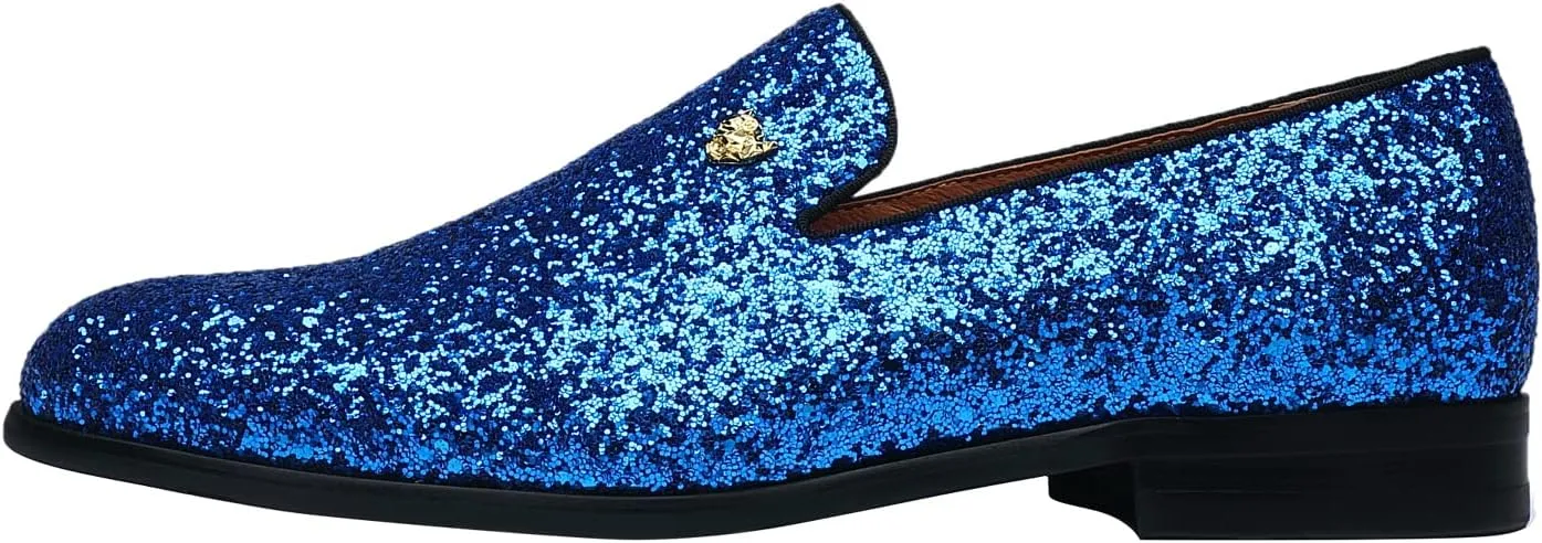 ELANROMAN Men's Shiny Loafers Dress Business Party Wedding Prom Handmade Shoes