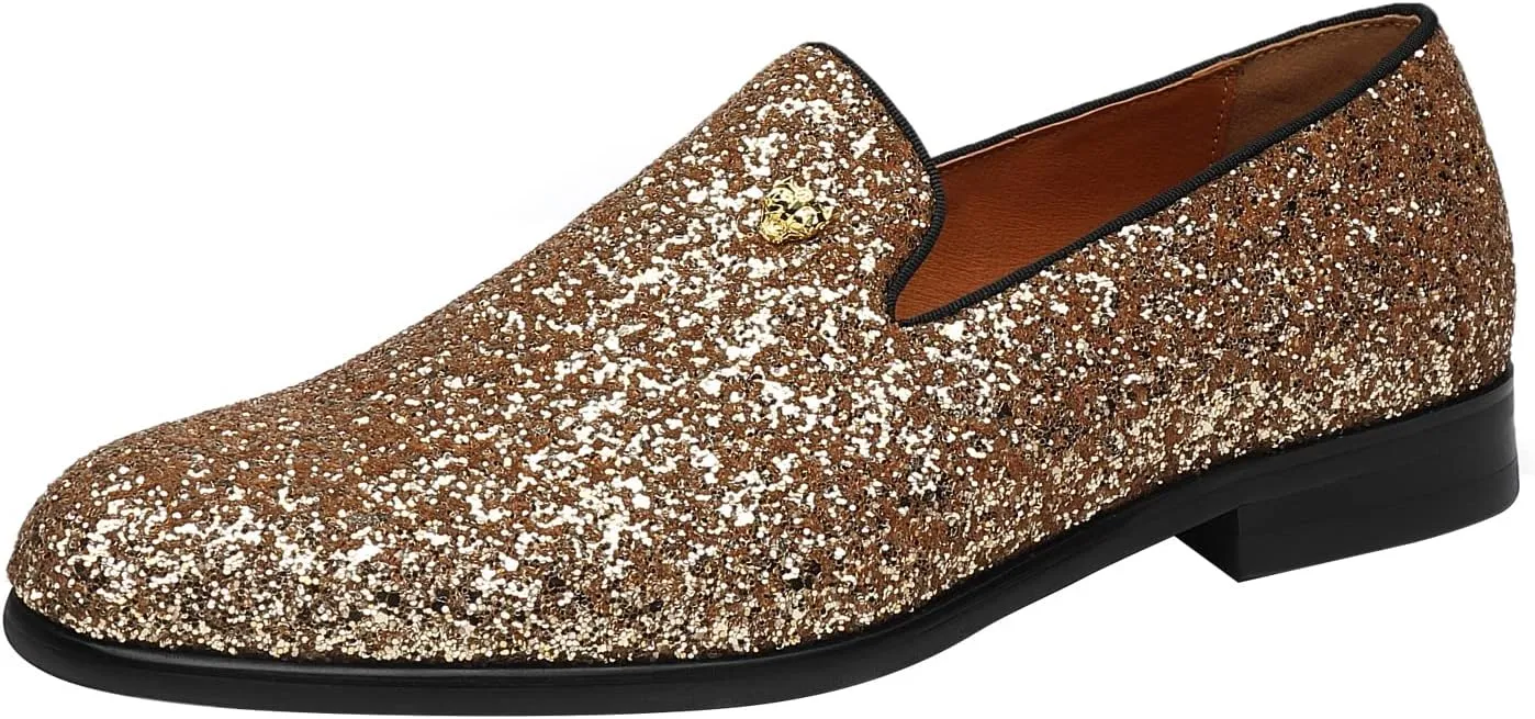 ELANROMAN Men's Shiny Loafers Dress Business Party Wedding Prom Handmade Shoes