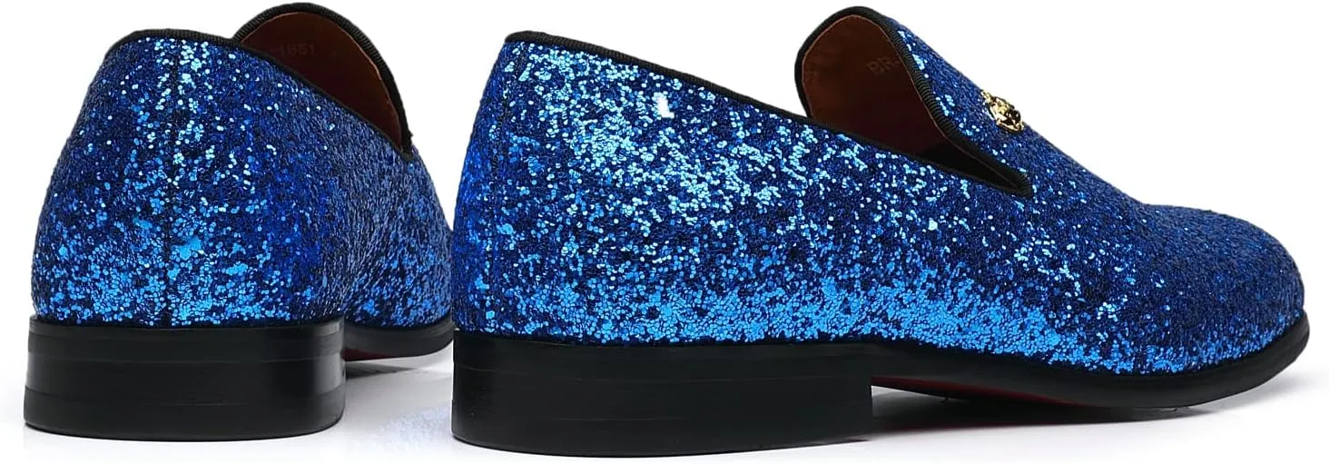 ELANROMAN Men's Shiny Loafers Dress Business Party Wedding Prom Handmade Shoes