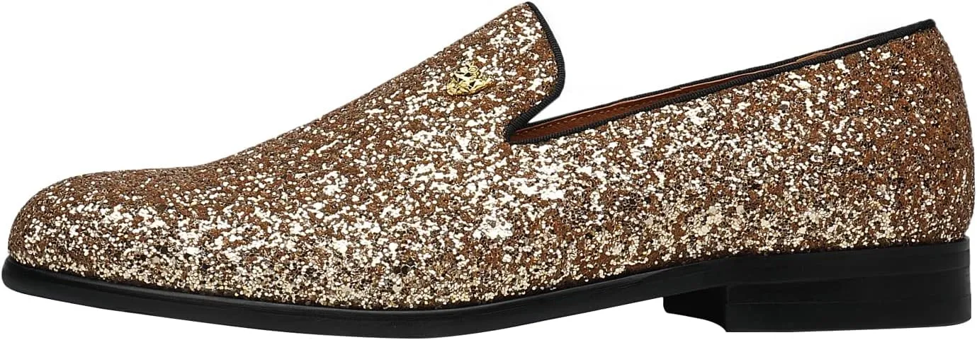 ELANROMAN Men's Shiny Loafers Dress Business Party Wedding Prom Handmade Shoes