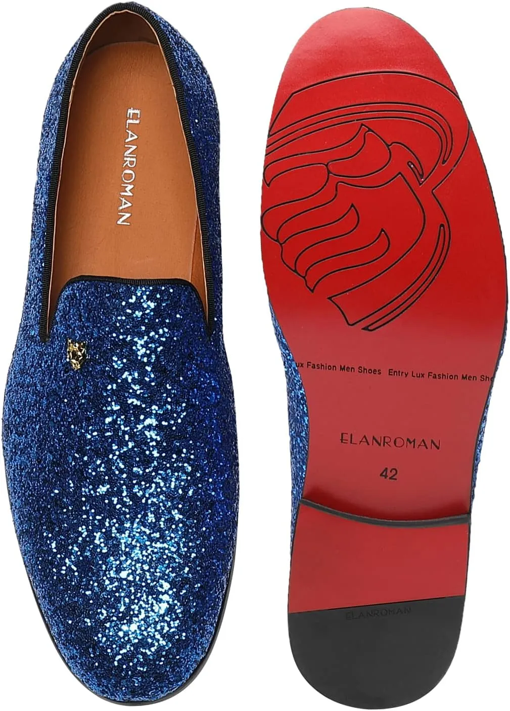 ELANROMAN Men's Shiny Loafers Dress Business Party Wedding Prom Handmade Shoes