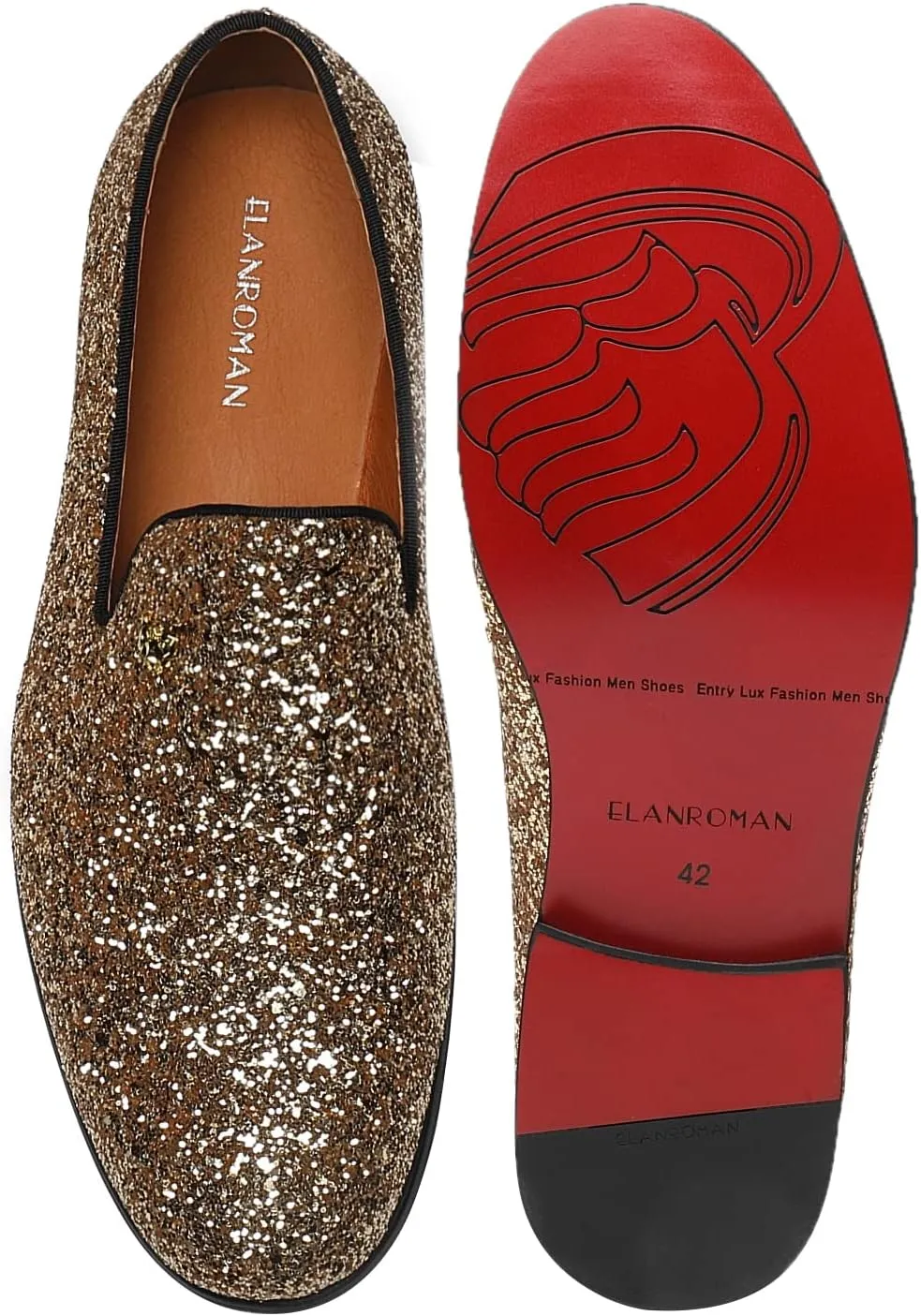 ELANROMAN Men's Shiny Loafers Dress Business Party Wedding Prom Handmade Shoes
