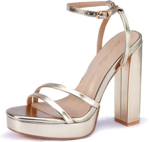 Elisabet Tang Women's Platform Heeled Sandals,5 inch Chunky Heels Platform Ankle Strap Block High Heels Sandals Sexy Open Toe Strappy Sandals Shoes