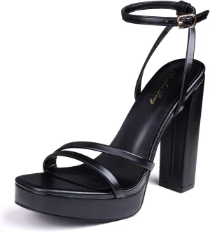 Elisabet Tang Women's Platform Heeled Sandals,5 inch Chunky Heels Platform Ankle Strap Block High Heels Sandals Sexy Open Toe Strappy Sandals Shoes