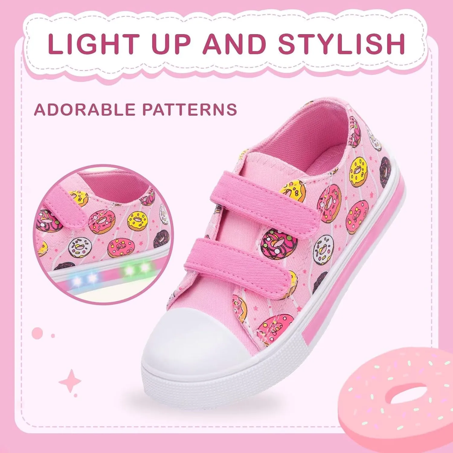 EUXTERPA Toddler Light Up Sneakers Kids Casual Canvas Shoes with Adjustable Strap for Girls Boys
