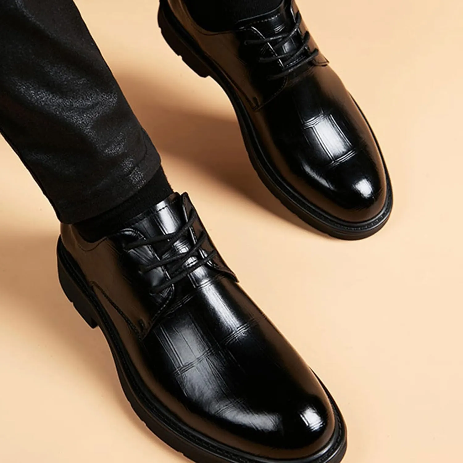 Fashion Breathable Pointed Toe Business Wedding Work Oxford Formal Shoes Men's Lace Up Oxfords Dress Shoes Faux Leather Tuxedo Comfortable Formal Shoes