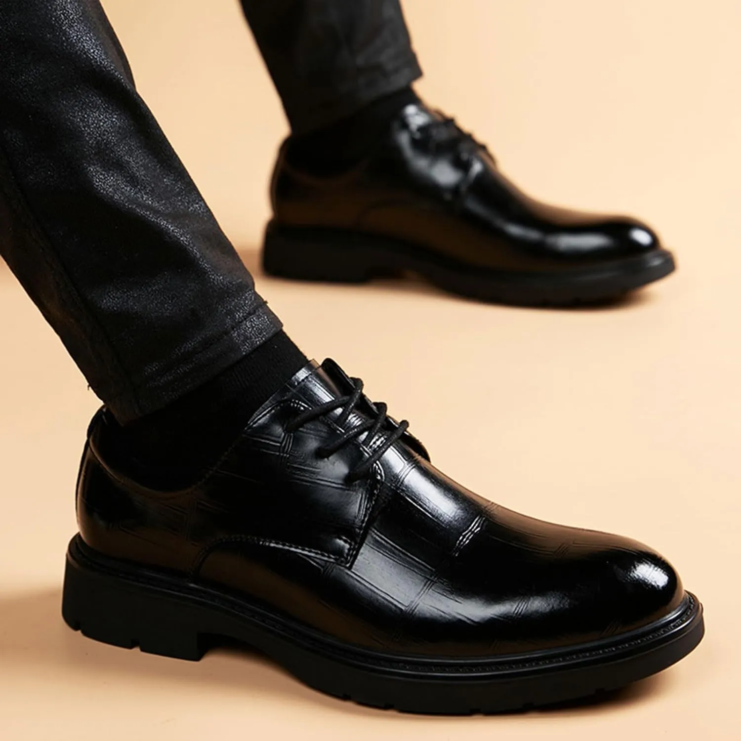 Fashion Breathable Pointed Toe Business Wedding Work Oxford Formal Shoes Men's Lace Up Oxfords Dress Shoes Faux Leather Tuxedo Comfortable Formal Shoes