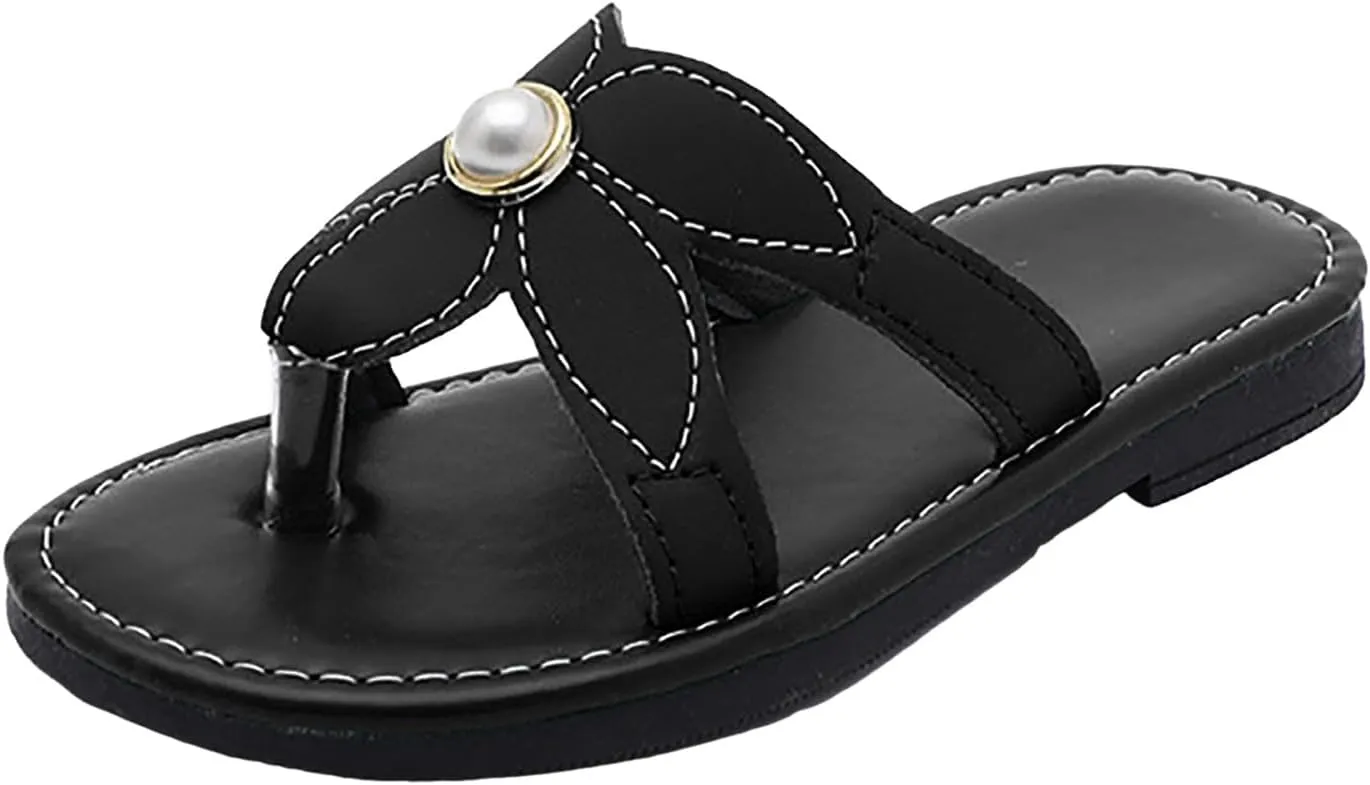 Flat Sandals Summer Shoes for Kids Big Kids Slippers Comfortable Soft Soled Flip Flops Fashion Flower Pearl Princess Sandals