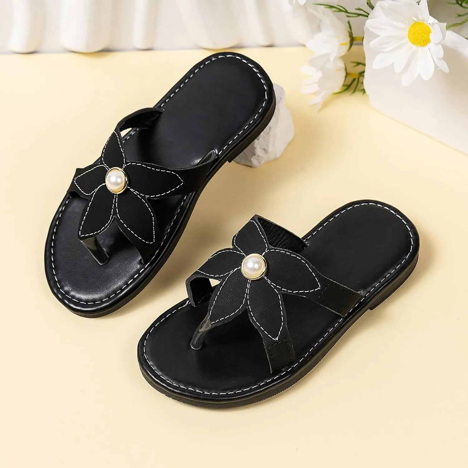 Flat Sandals Summer Shoes for Kids Big Kids Slippers Comfortable Soft Soled Flip Flops Fashion Flower Pearl Princess Sandals