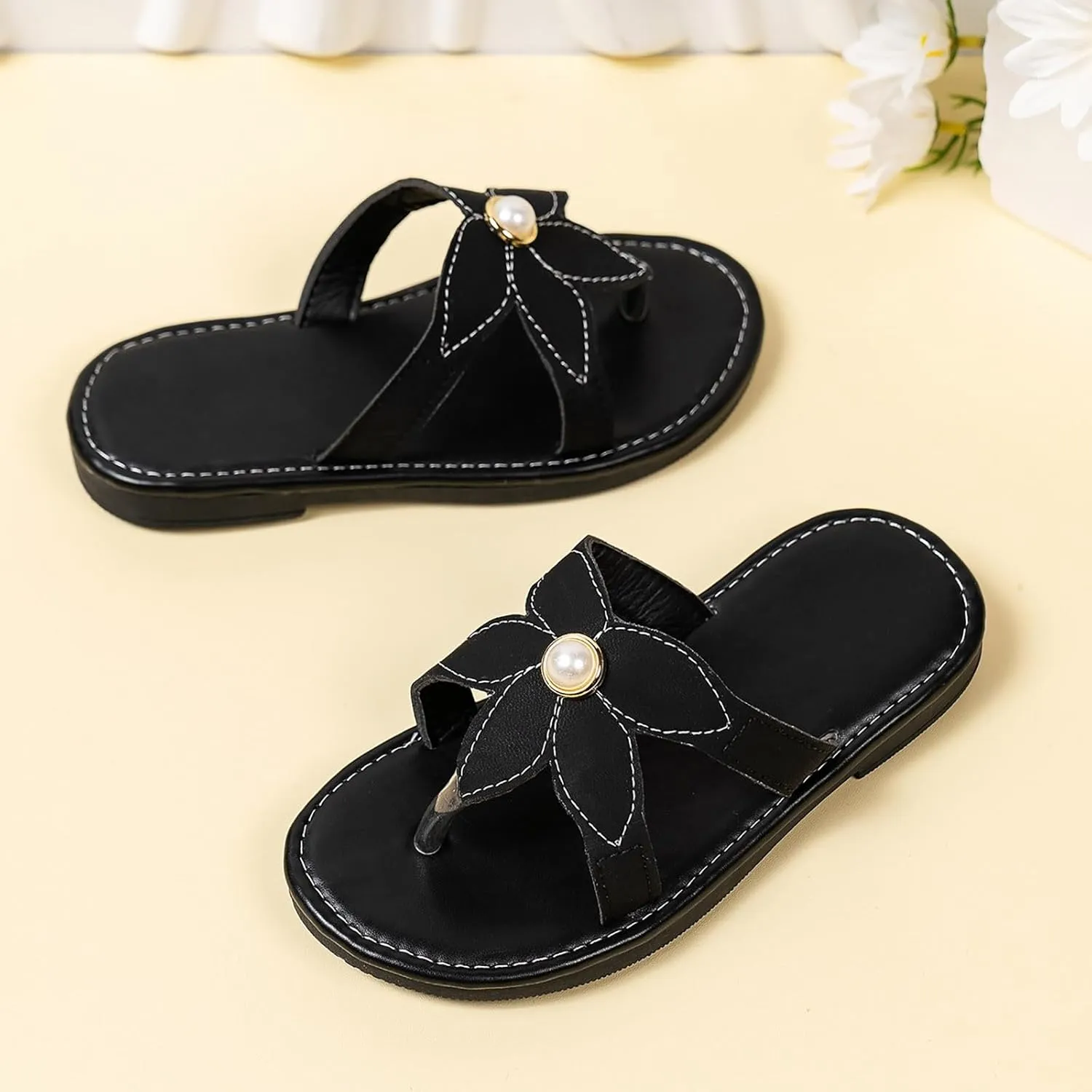 Flat Sandals Summer Shoes for Kids Big Kids Slippers Comfortable Soft Soled Flip Flops Fashion Flower Pearl Princess Sandals