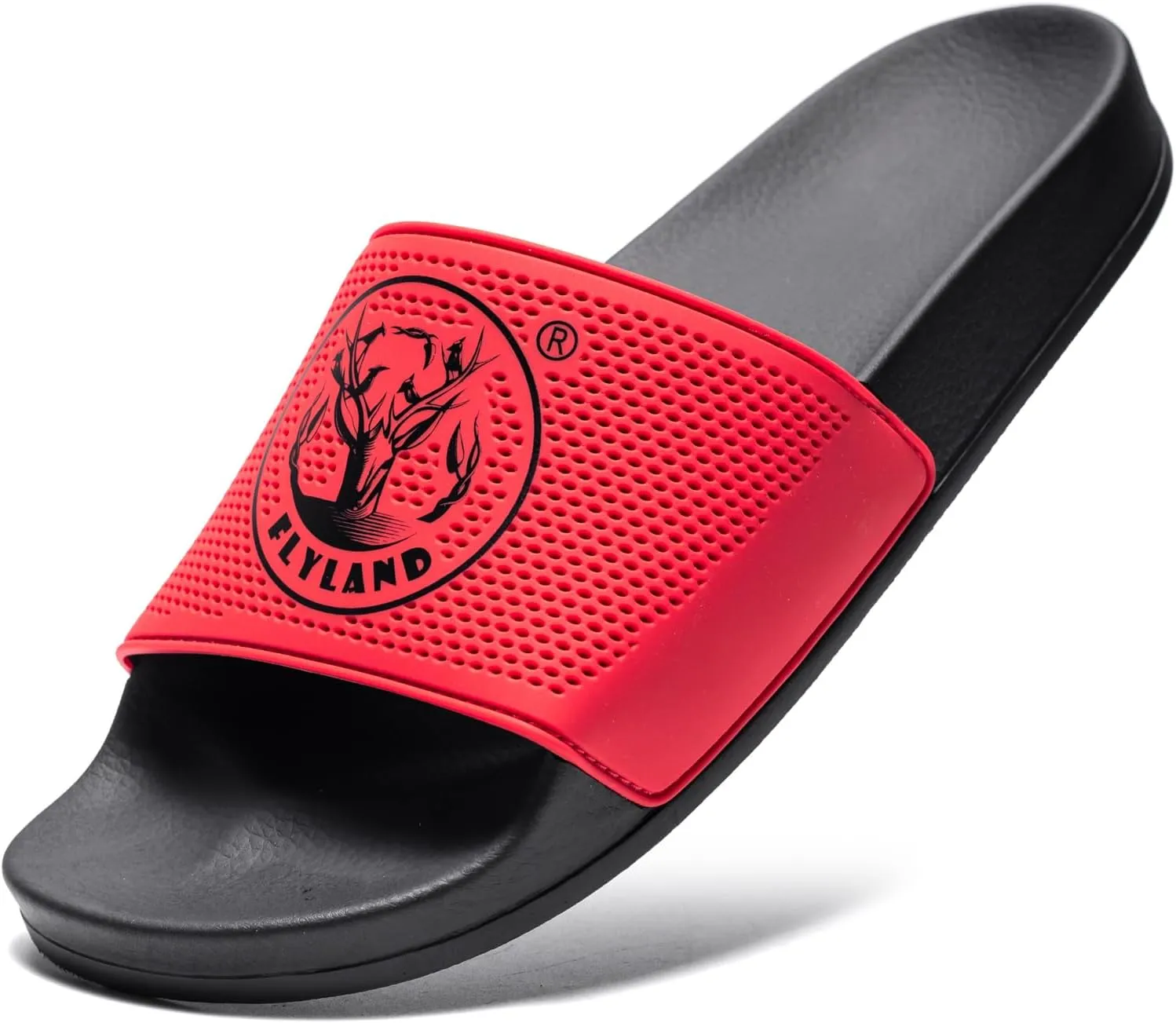 FLYLAND Men's Open Toe Slide Sandals Non-Slip Flat Slippers Outdoor Soft Comfort Fit & Arch Support