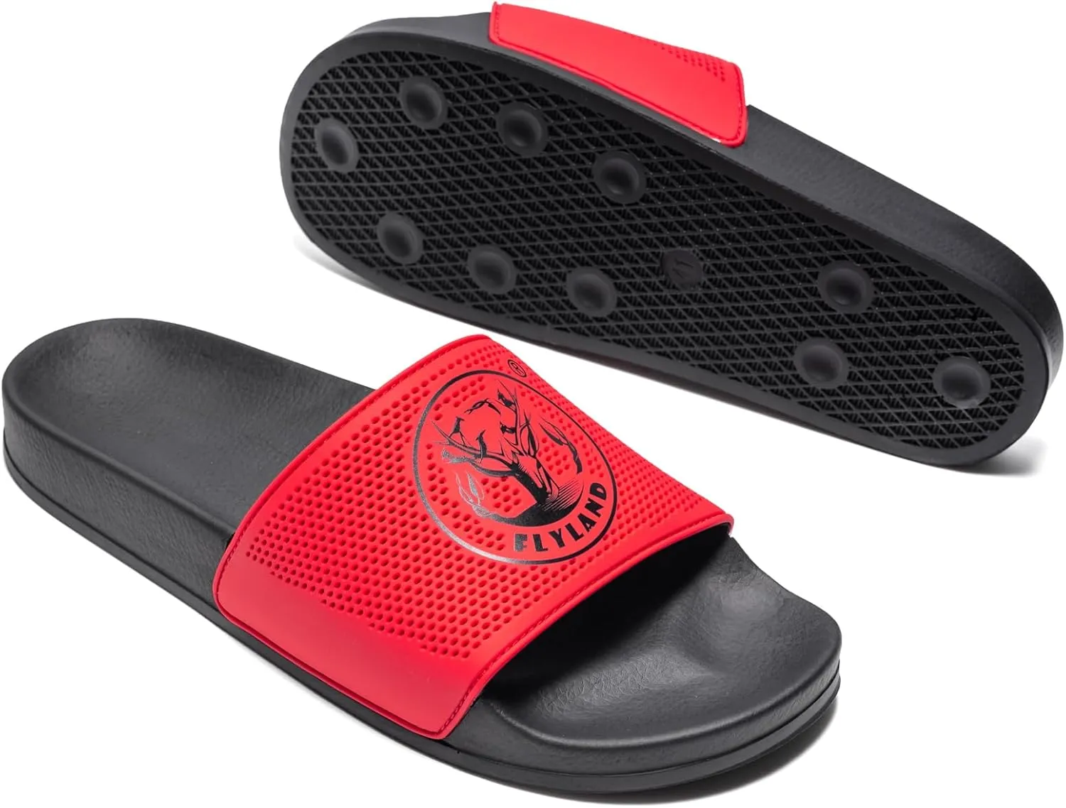 FLYLAND Men's Open Toe Slide Sandals Non-Slip Flat Slippers Outdoor Soft Comfort Fit & Arch Support