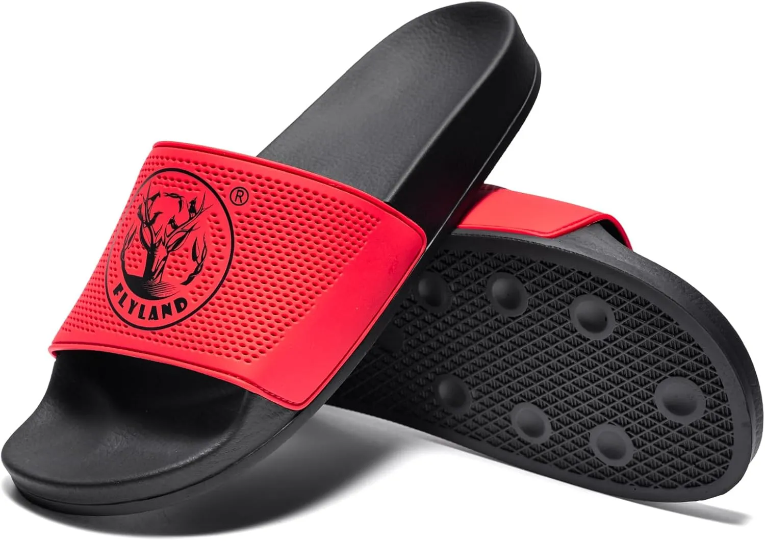 FLYLAND Men's Open Toe Slide Sandals Non-Slip Flat Slippers Outdoor Soft Comfort Fit & Arch Support