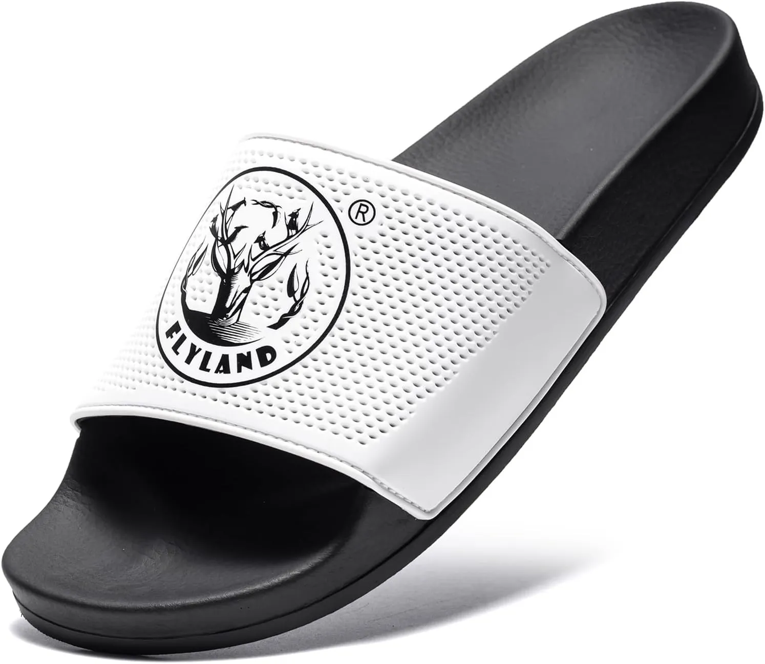 FLYLAND Men's Open Toe Slide Sandals Non-Slip Flat Slippers Outdoor Soft Comfort Fit & Arch Support