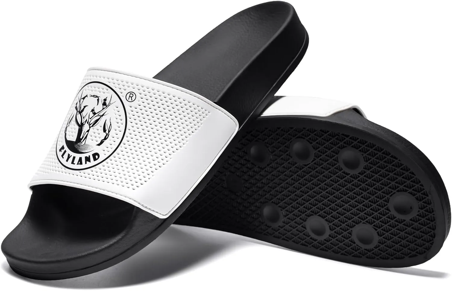 FLYLAND Men's Open Toe Slide Sandals Non-Slip Flat Slippers Outdoor Soft Comfort Fit & Arch Support