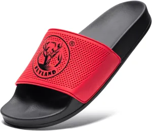 FLYLAND Men's Open Toe Slide Sandals Non-Slip Flat Slippers Outdoor Soft Comfort Fit & Arch Support
