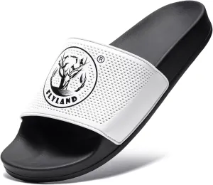 FLYLAND Men's Open Toe Slide Sandals Non-Slip Flat Slippers Outdoor Soft Comfort Fit & Arch Support