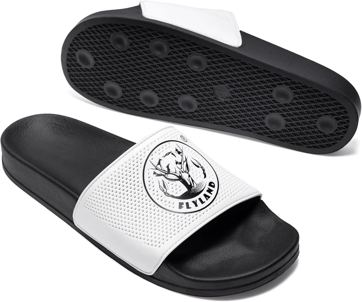 FLYLAND Men's Open Toe Slide Sandals Non-Slip Flat Slippers Outdoor Soft Comfort Fit & Arch Support