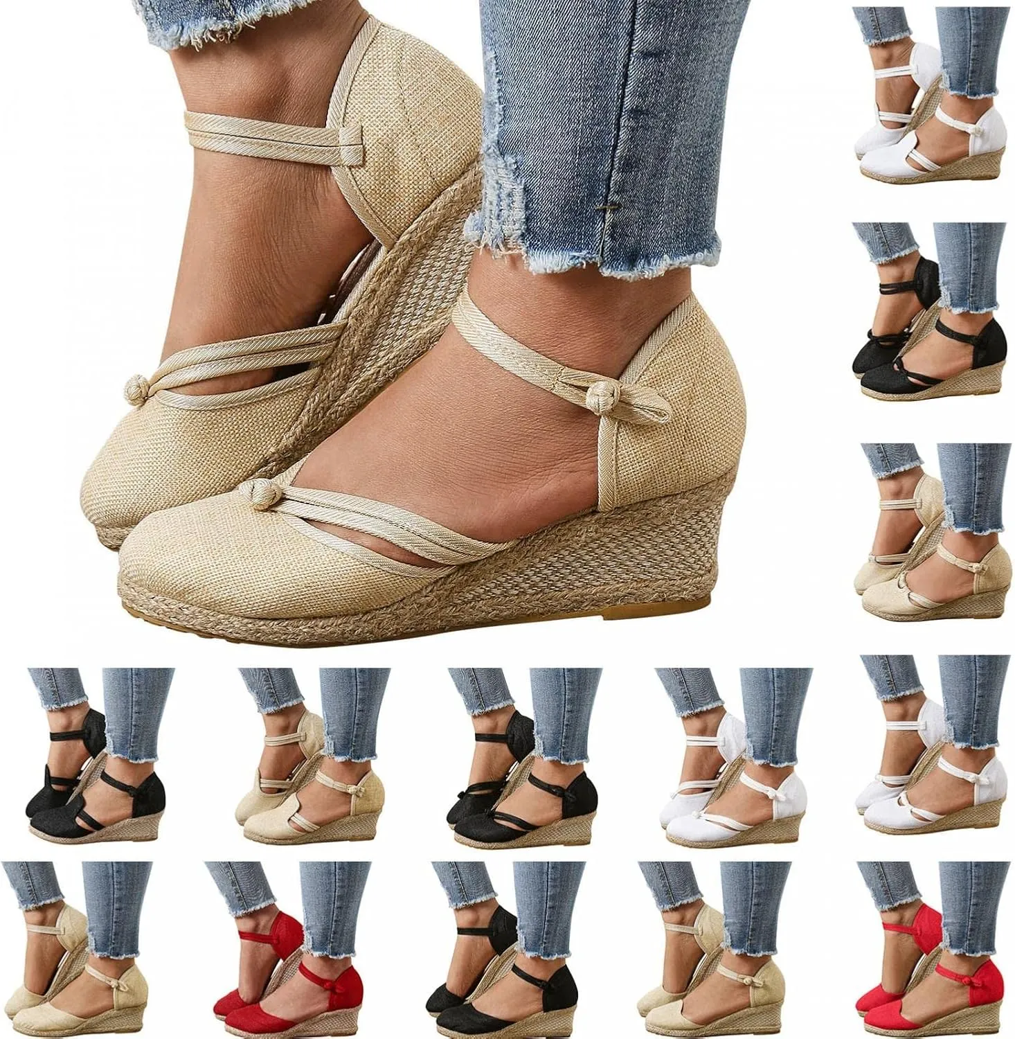 Gibobby Platform Sandals Espadrille,Women's Straps Platform Wedges Sandals Casual Summer Closed Toe Espadrilles Sandals
