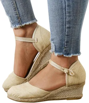 Gibobby Platform Sandals Espadrille,Women's Straps Platform Wedges Sandals Casual Summer Closed Toe Espadrilles Sandals