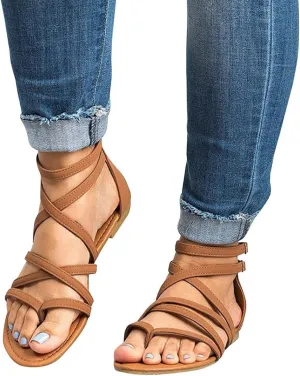 Gibobby Sandals for Women Casual Summer Buckle Ankle Strap Fashion Flat Sandals Thong Open Toe Flip Flop Women Sandals